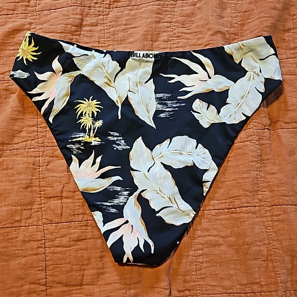 Billabong Black Bikini Bottom with White Floral and Polka Dot Accents - Picture 2 of 6